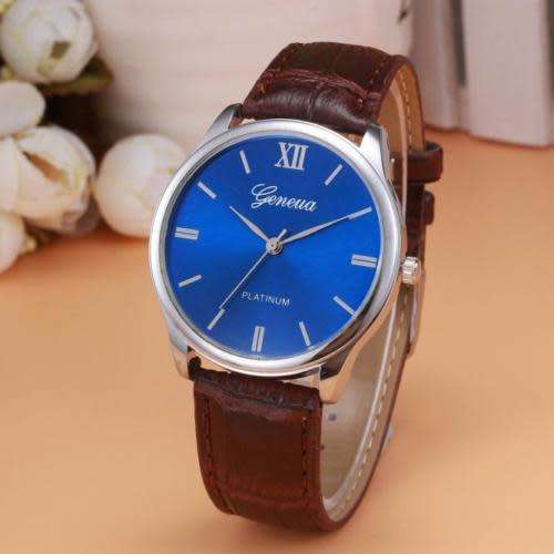 Geneva Men Retro Watch Stainless Steel Leather Band Analog Quartz