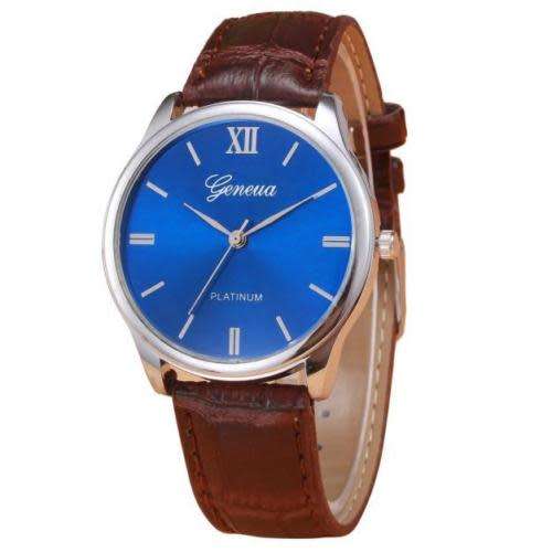 Geneva Men Retro Watch Stainless Steel Leather Band Analog Quartz