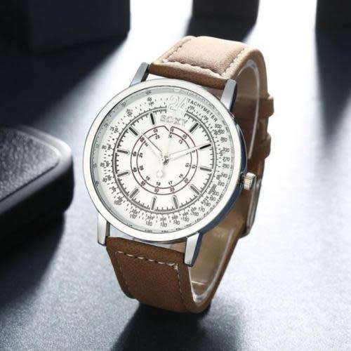 Men Military Sport Watch Stainless Steel Leather Analog Quartz