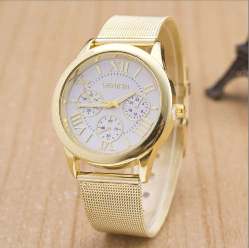 Womens Classic Gold Roman Numerals Quartz Stainless Steel Wrist Watch