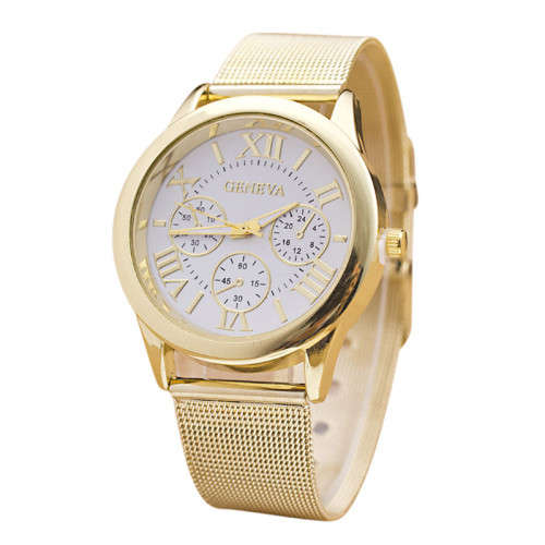 Womens Classic Gold Roman Numerals Quartz Stainless Steel Wrist Watch