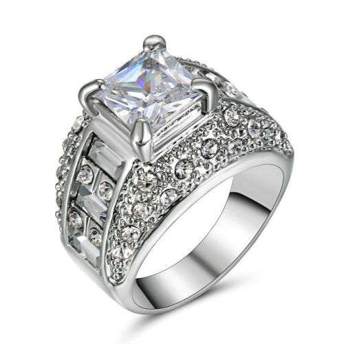 White Sapphire Silver Ring 10KT White Gold Filled  size 9