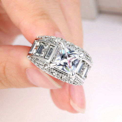 White Sapphire Silver Ring 10KT White Gold Filled  size 9