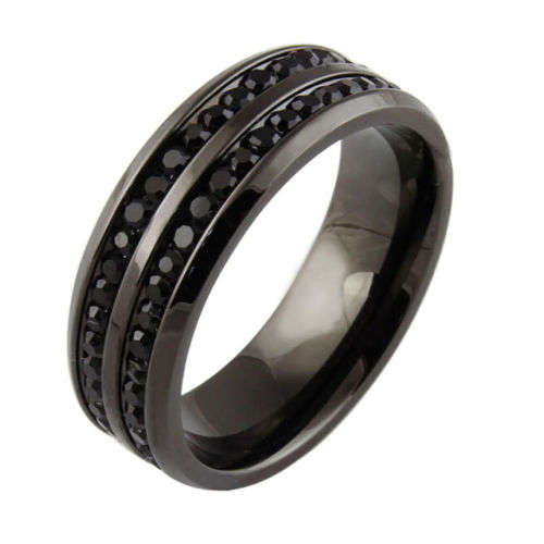 8MM Stainless Steel Couple Eternity Ring Black Size 9