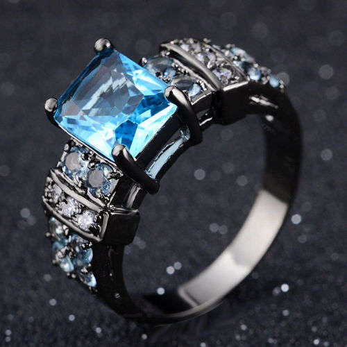 Aquamarine Black 18K Gold Filled Wedding Rings Size 8