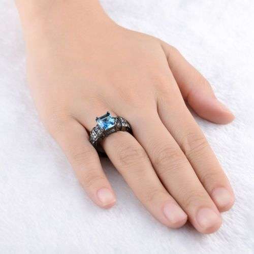 Aquamarine Black 18K Gold Filled Wedding Rings Size 8