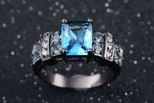 Aquamarine Black 18K Gold Filled Wedding Rings Size 8