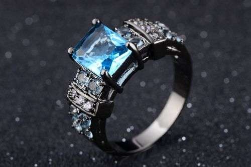 Aquamarine Black 18K Gold Filled Wedding Rings Size 8