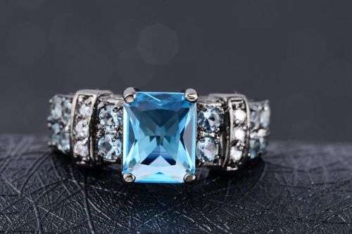 Aquamarine Black 18K Gold Filled Wedding Rings Size 8