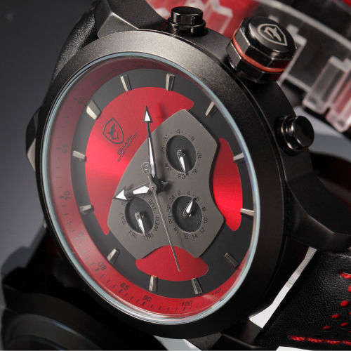 SHARK LED Date Black Red Quartz Stainless Steel, All the Dials moves, they are not decoration Ref53