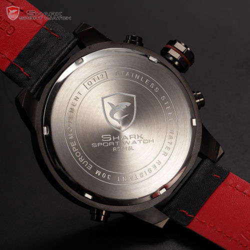 SHARK LED Date Black Red Quartz Stainless Steel, All the Dials moves, they are not decoration Ref53