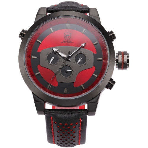 SHARK LED Date Black Red Quartz Stainless Steel, All the Dials moves, they are not decoration Ref53