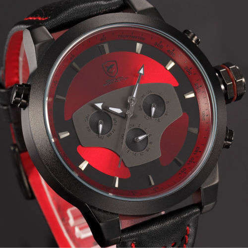 SHARK LED Date Black Red Quartz Stainless Steel, All the Dials moves, they are not decoration Ref53