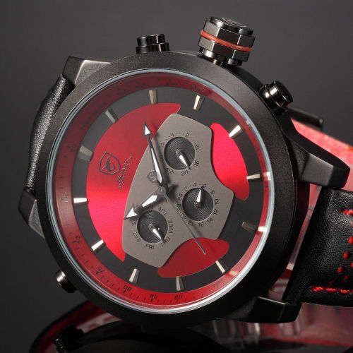 SHARK LED Date Black Red Quartz Stainless Steel, All the Dials moves, they are not decoration Ref53