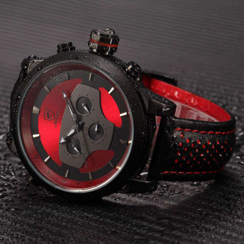 SHARK LED Date Black Red Quartz Stainless Steel, All the Dials moves, they are not decoration Ref53