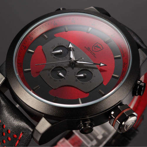 SHARK LED Date Black Red Quartz Stainless Steel, All the Dials moves, they are not decoration Ref53