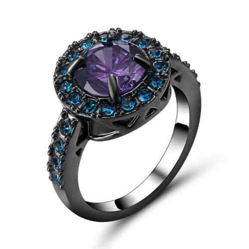 Size 7 Purple Amethyst 10K black Gold Filled Woman Ring