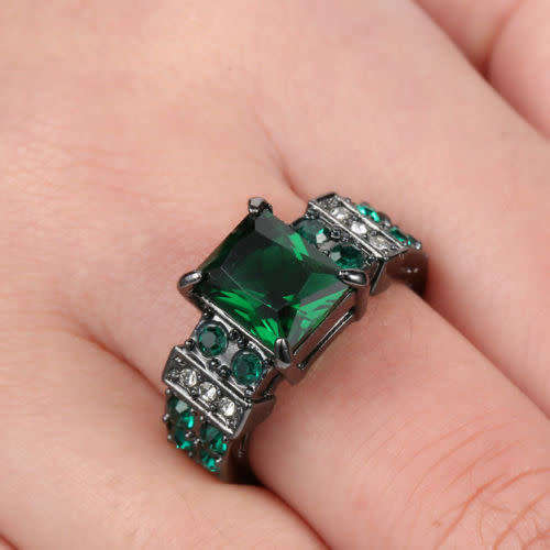 Size 7 Luxury Engagement Emerald 10K Black Gold Filled Ring