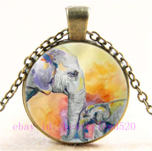 Elephant Photo Cabochon Glass Bronze Chain