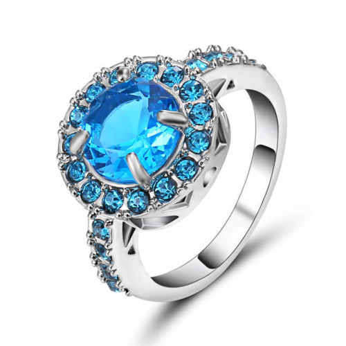 Blue Aquamarine 10K white Gold Filled Ring Size 8