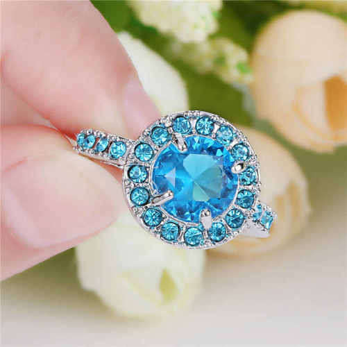 Blue Aquamarine 10K white Gold Filled Ring Size 8