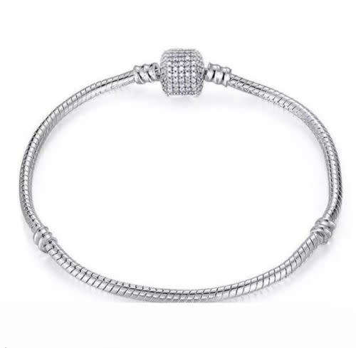 Silver Snake Chain Bracelets Bangle Suit sterling European Beads Charm 21cm