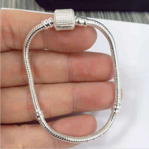 Silver Snake Chain Bracelets Bangle Suit sterling European Beads Charm 21cm