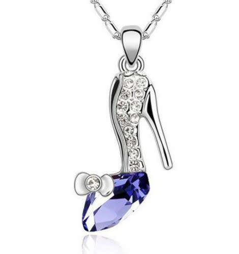 Purple Crystal Rhinestone High heels Silver Chain