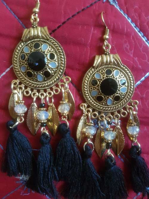 Fashion Bohemian Feather Tassel Dangle Earrings - Black