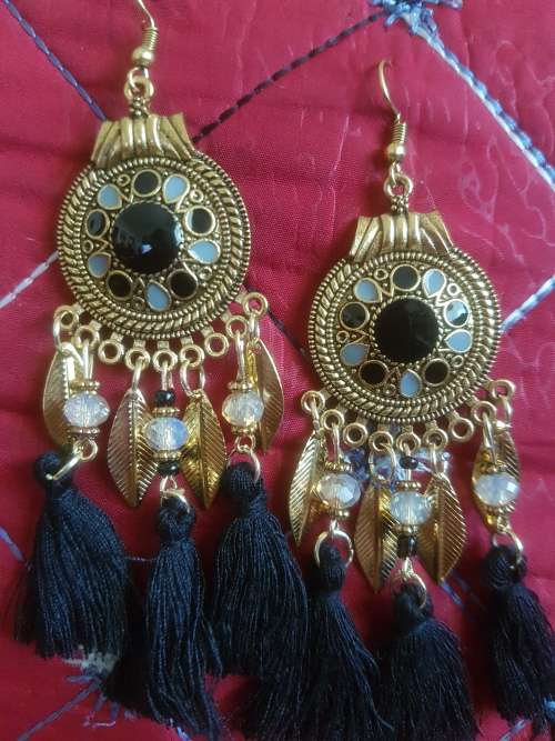 Fashion Bohemian Feather Tassel Dangle Earrings - Black