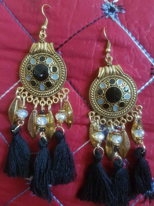 Fashion Bohemian Feather Tassel Dangle Earrings - Black