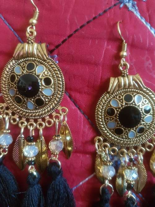 Fashion Bohemian Feather Tassel Dangle Earrings - Black