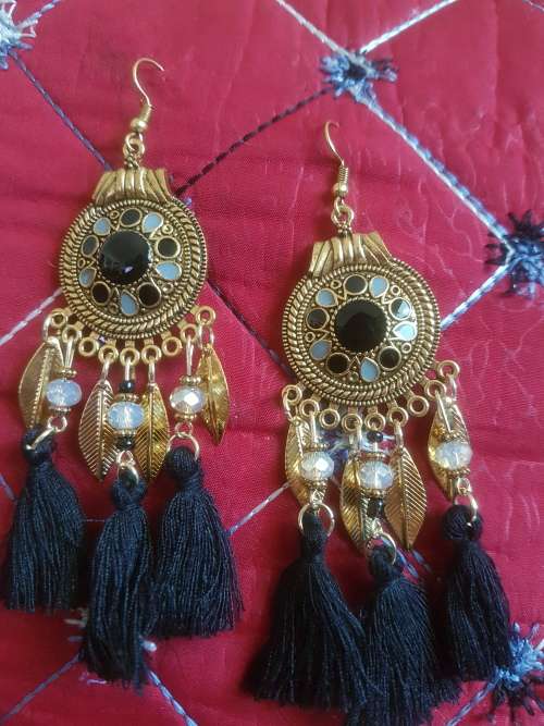 Fashion Bohemian Feather Tassel Dangle Earrings - Black