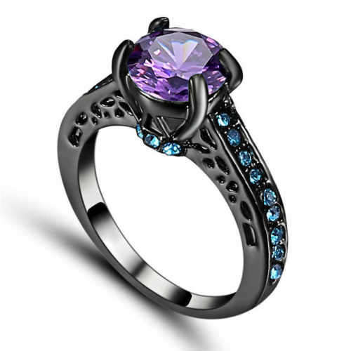 Purple Amethyst black 10K Gold Filled Engagement Rings Size8