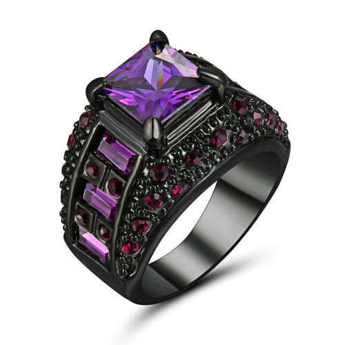 5.90/ct Purple Amethyst 10KT Black Gold Filled  Ring Size 8