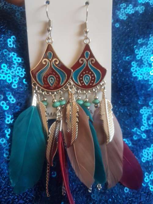 Fashion Bohemian Feather Tassel Dangle Earrings