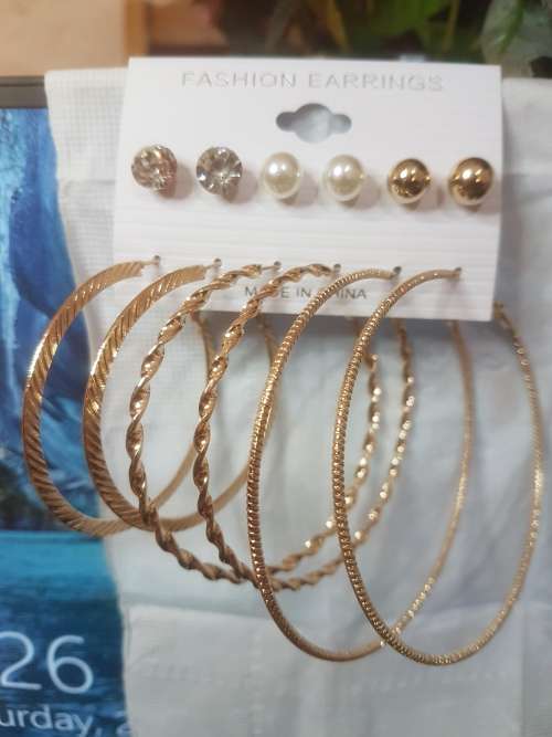 6 Pairs/set Vintage Gold Big Round Circle Hoop Dangle Earrings
