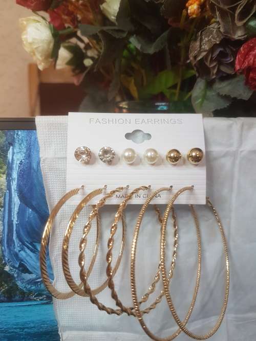 6 Pairs/set Vintage Gold Big Round Circle Hoop Dangle Earrings
