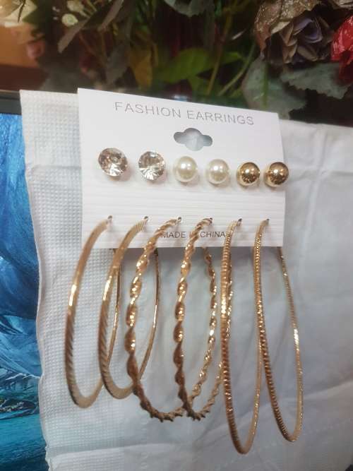6 Pairs/set Vintage Gold Big Round Circle Hoop Dangle Earrings