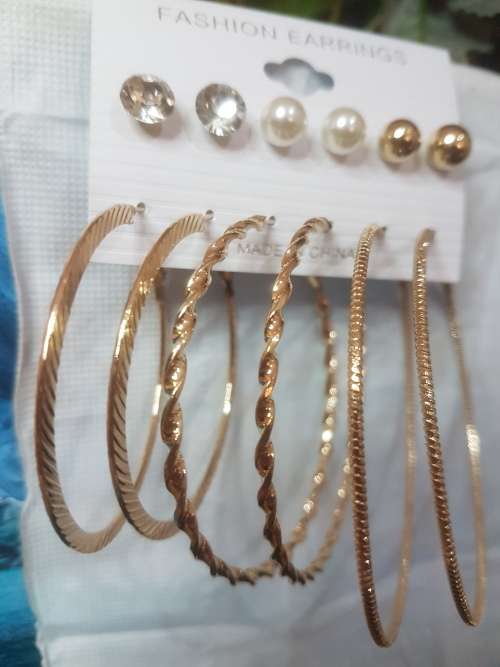 6 Pairs/set Vintage Gold Big Round Circle Hoop Dangle Earrings