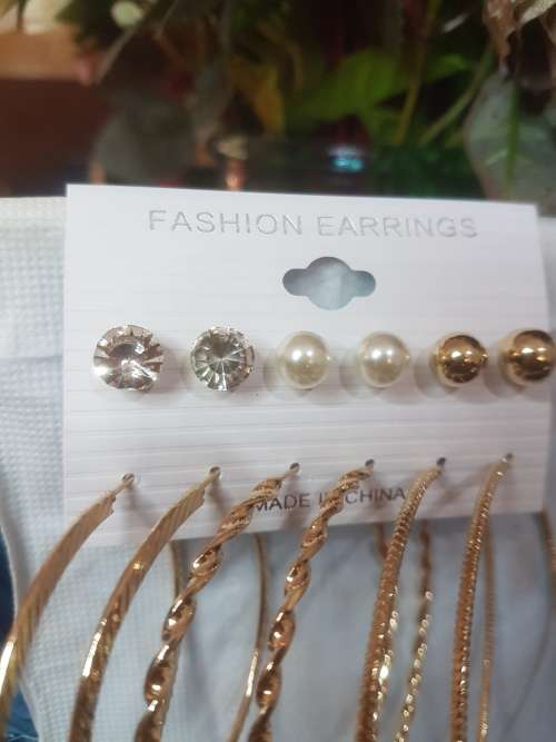 6 Pairs/set Vintage Gold Big Round Circle Hoop Dangle Earrings