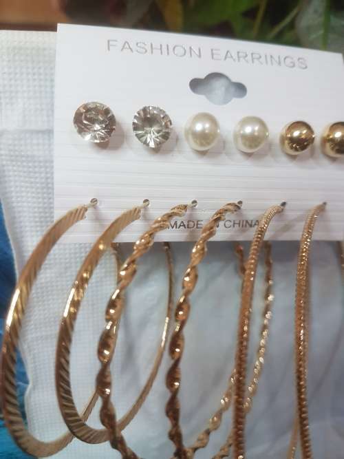 6 Pairs/set Vintage Gold Big Round Circle Hoop Dangle Earrings