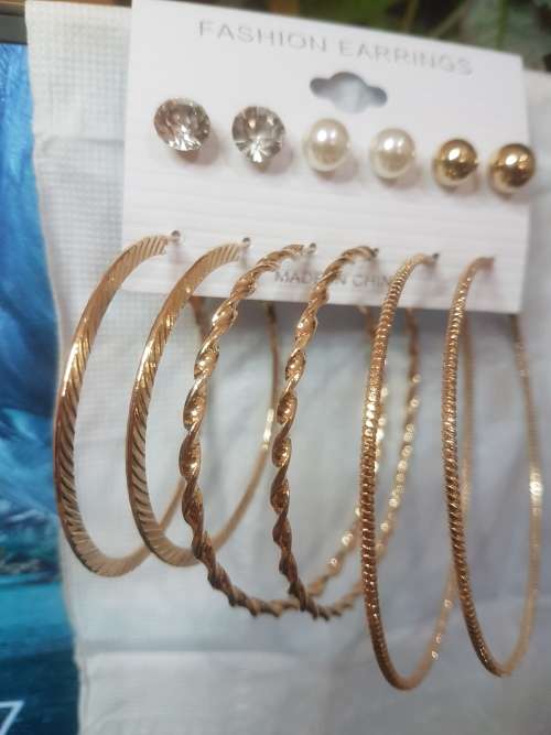 6 Pairs/set Vintage Gold Big Round Circle Hoop Dangle Earrings