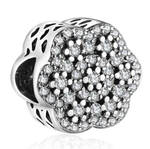 White Flower Charm Silver Spacer Beads Fit Necklace Bracelet