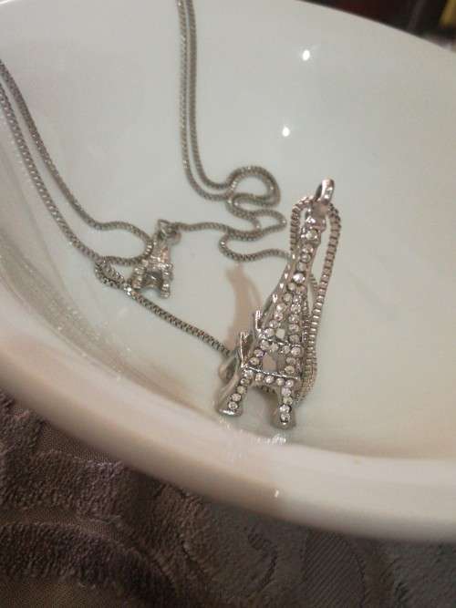 Long Sweater Double Chain Silver Colored Crystal Eiffel Tower Fashion Necklace