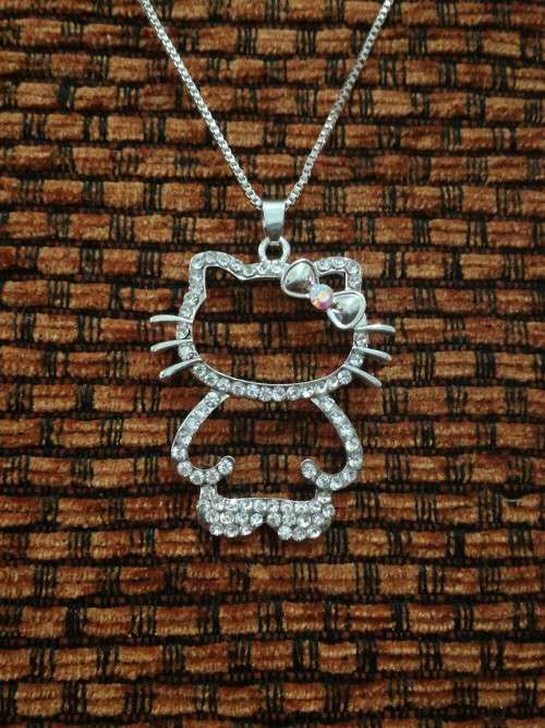 Long Sweater Hello Kitty Chain Silver Colored Fashion Necklace