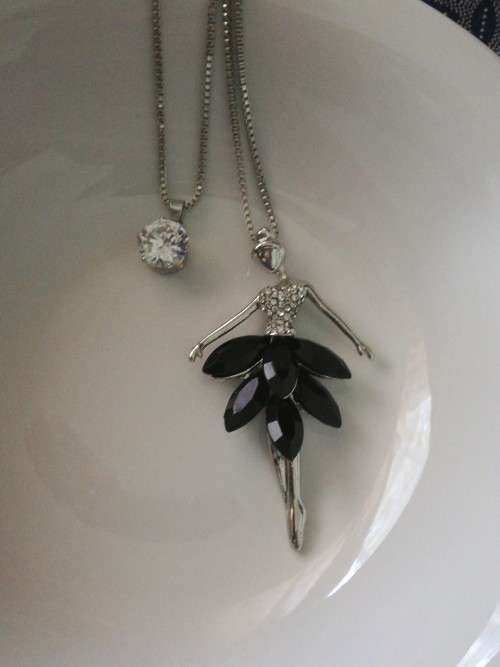 Long Double Layer Sweater Ballerina in Black Dress Fashion Necklace