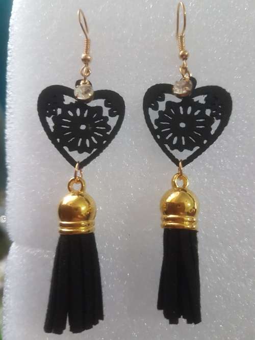 Fashion Wooden Bohemian Long Tassel Dangle Earrings - Black