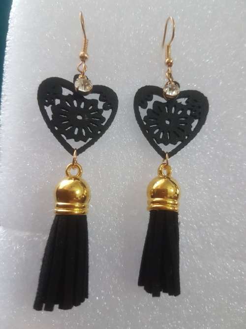 Fashion Wooden Bohemian Long Tassel Dangle Earrings - Black