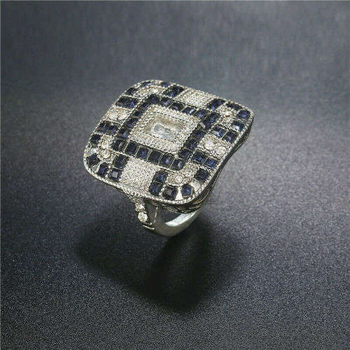 Retro Jewelry Art Deco Style Silver Cocktail Ring size 10